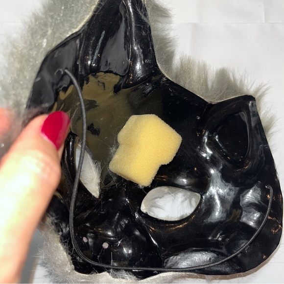 CAT FACE MASK GRAY WHITE FUR Adult or KID Halloween PINK nose open eyes costume - Picture 7 of 11